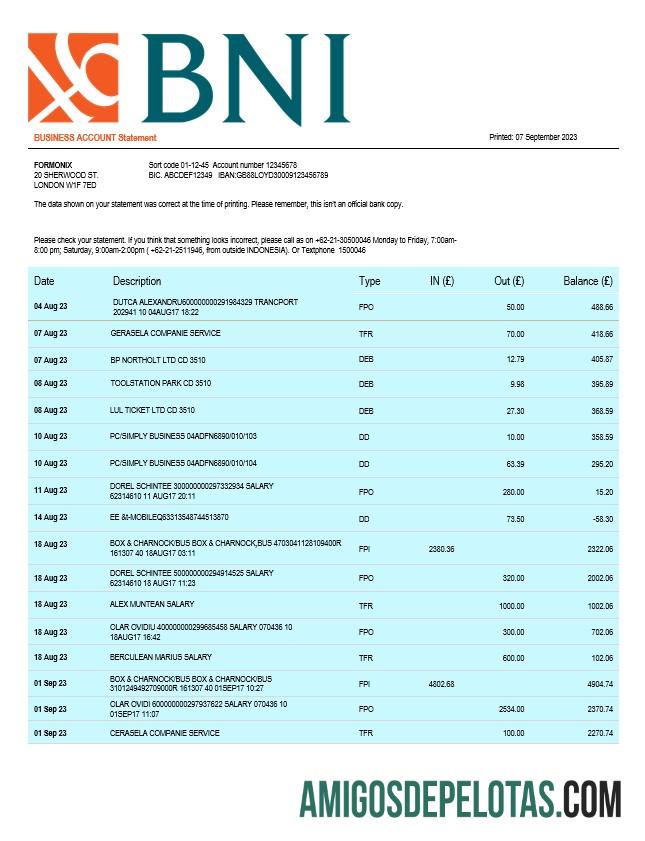 Em branco Declaração de Empresa do Banco BNI Modelo Word e PDF